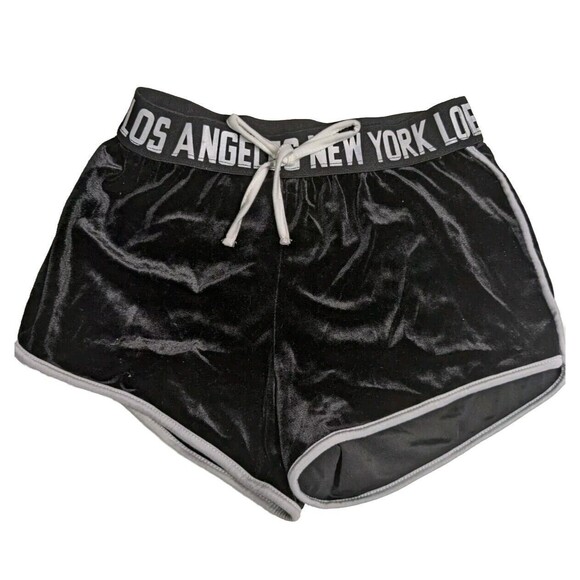 Shein Booty Shorts Women XS Velour Black Los Angeles New York Elastic Waistband - Picture 1 of 5
